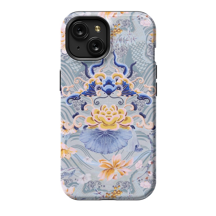 iPhone 15 StrongFit Flowers and fish - Chinese decorative pattern by Oana 