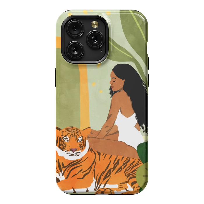 iPhone 15 Pro Max StrongFit Just You & Me | Tiger Urban Jungle Friendship | Wild Cat Bohemian Black Woman with Pet by Uma Prabhakar Gokhale