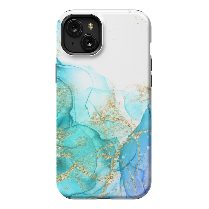 iPhone 15 Plus StrongFit Alcoho ink Painting With Gold Fake Glitter Elements by ArtsCase