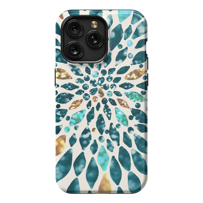 iPhone 15 Pro Max StrongFit Glitter Dahlia in Gold, Aqua and Ocean Green by Tangerine-Tane