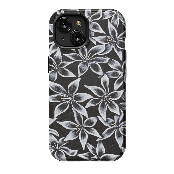 iPhone 15 StrongFit Black & White Lily by Denise Cassidy Wood