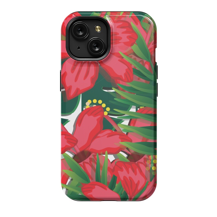 iPhone 15 StrongFit red tulips tropical by MALLIKA