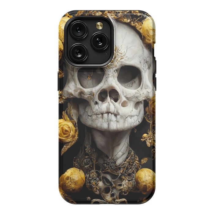 iPhone 15 Pro Max StrongFit yellow gold roses skull by haroulita