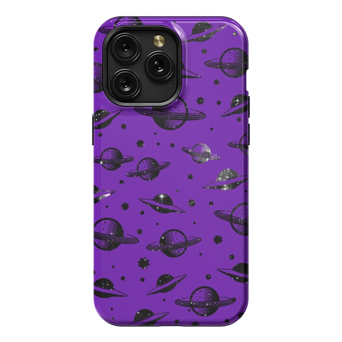 iPhone 15 Pro Max StrongFit Planets, stars space pattern on purple background by Oana 