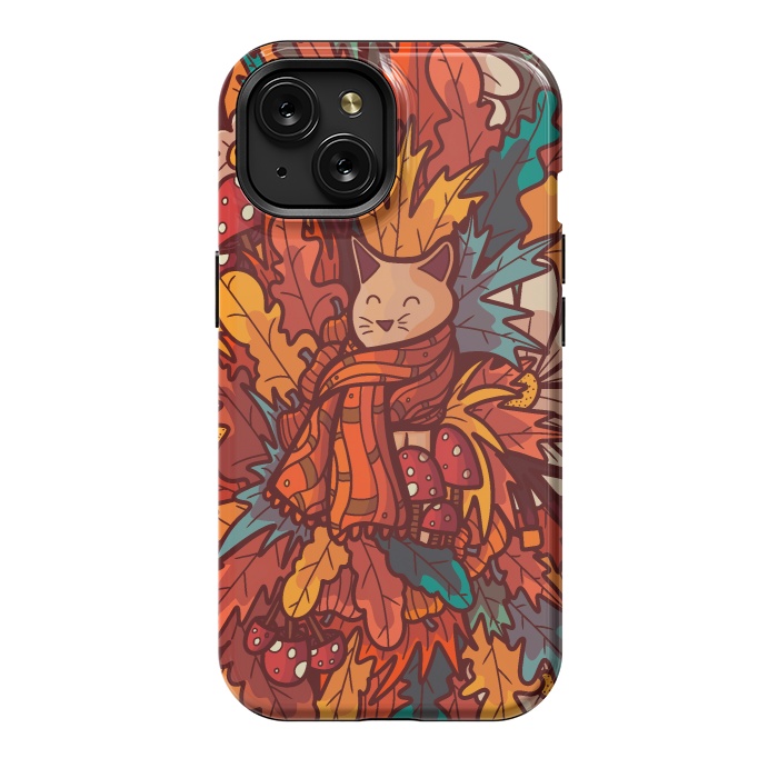 iPhone 15 StrongFit Cosy autumn cat by Steve Wade (Swade)