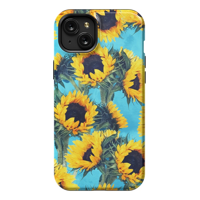 iPhone 15 Plus StrongFit Sunflowers & Sky by Uma Prabhakar Gokhale