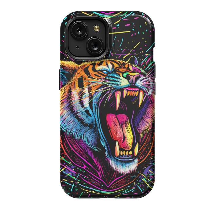 iPhone 15 StrongFit Bored Screaming Psychedelic Tiger by Alberto