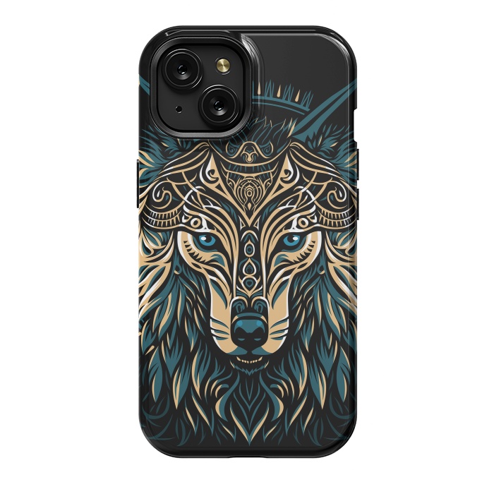 iPhone 15 StrongFit Tribal golden shield wolf by Alberto