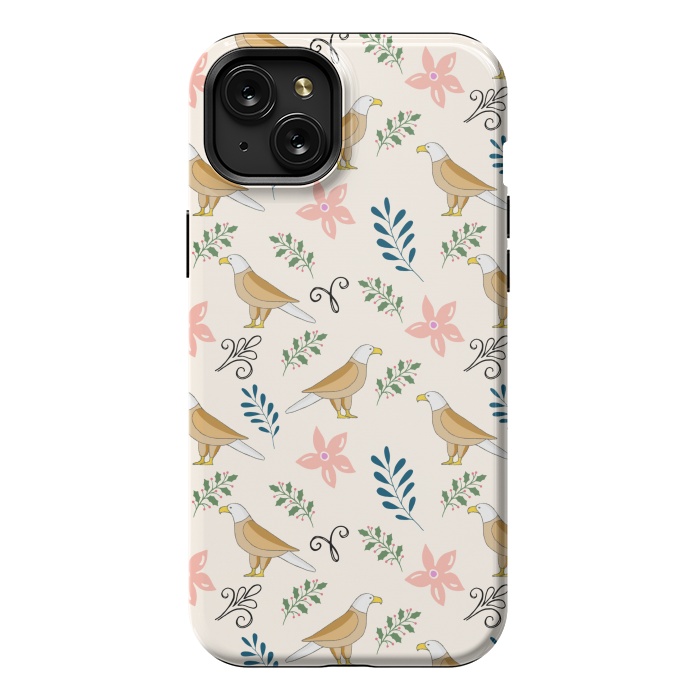 iPhone 15 Plus StrongFit Eagle in the Garden, Animal Seamless Pattern, Tropical Illustration by Creativeaxle