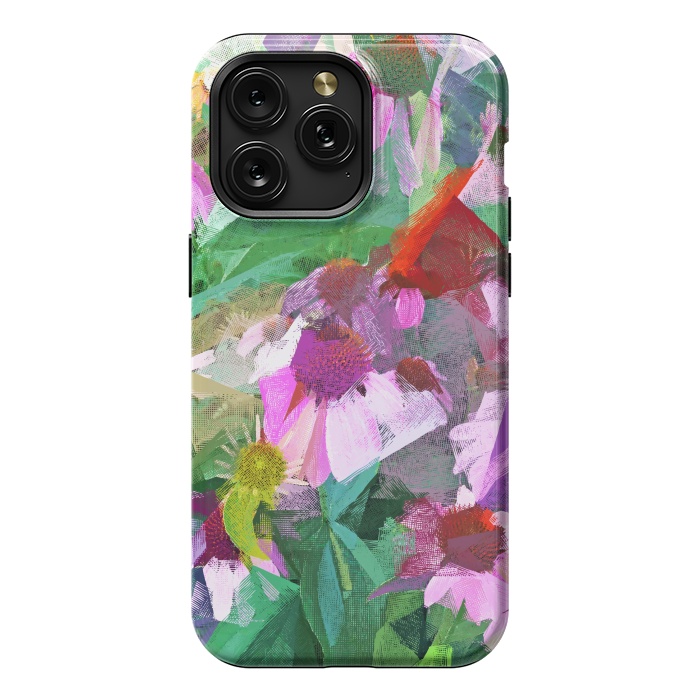 iPhone 15 Pro Max StrongFit The Memory of Spring, Crosshatch Botanical Floral Painting, Plants Garden Meadow, Flowers Nature Digital Illustration by Uma Prabhakar Gokhale