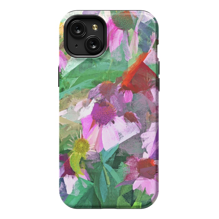 iPhone 15 Plus StrongFit The Memory of Spring, Crosshatch Botanical Floral Painting, Plants Garden Meadow, Flowers Nature Digital Illustration by Uma Prabhakar Gokhale
