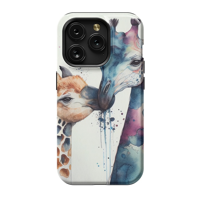 iPhone 15 Pro StrongFit Giraffe Love in Watercolor by Texnotropio
