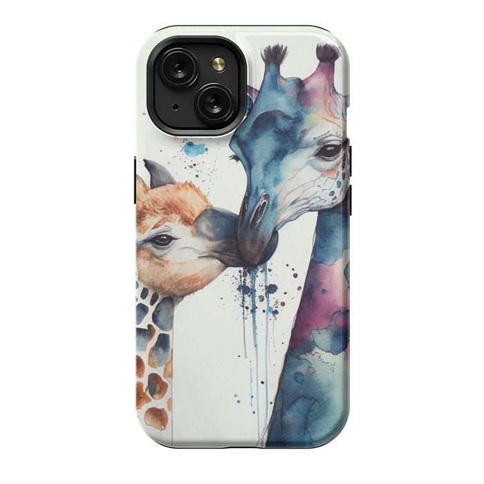 iPhone 15 StrongFit Giraffe Love in Watercolor by Texnotropio