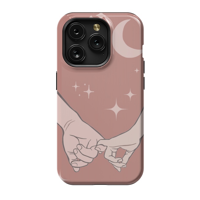 iPhone 15 Pro StrongFit Minimal aesthetic couple holding hands on starry sky - valentine's day by Oana 
