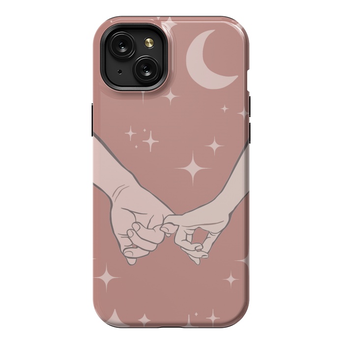 iPhone 15 Plus StrongFit Minimal aesthetic couple holding hands on starry sky - valentine's day by Oana 