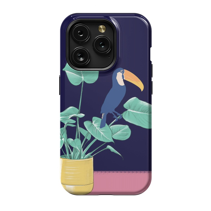 iPhone 15 Pro StrongFit Toucan and plant - colorful minimal illustration by Oana 