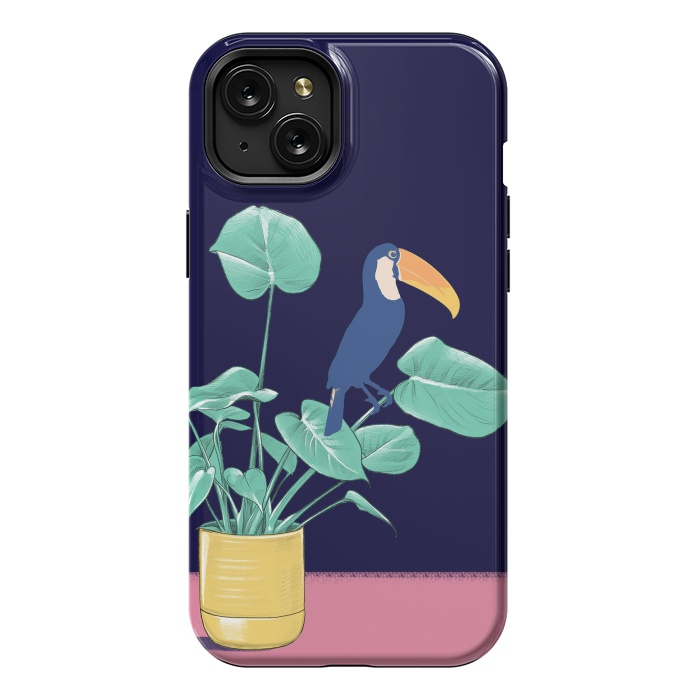 iPhone 15 Plus StrongFit Toucan and plant - colorful minimal illustration by Oana 