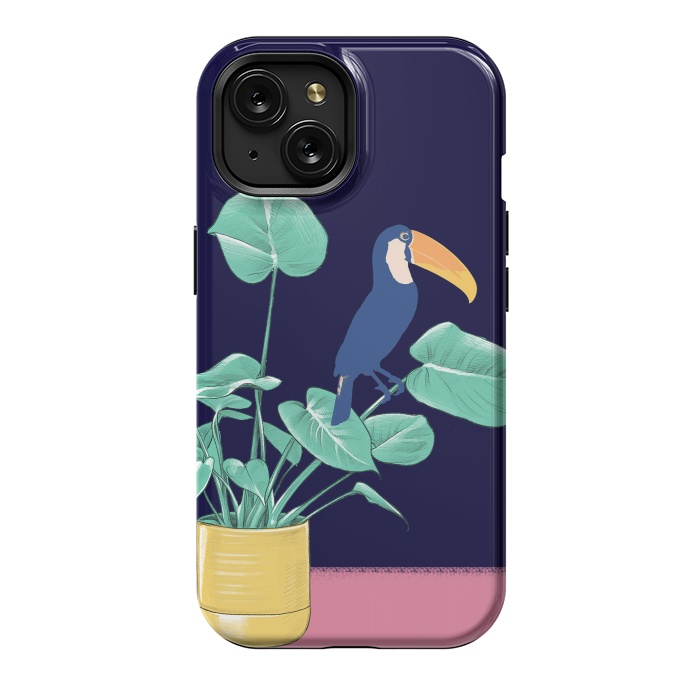 iPhone 15 StrongFit Toucan and plant - colorful minimal illustration by Oana 