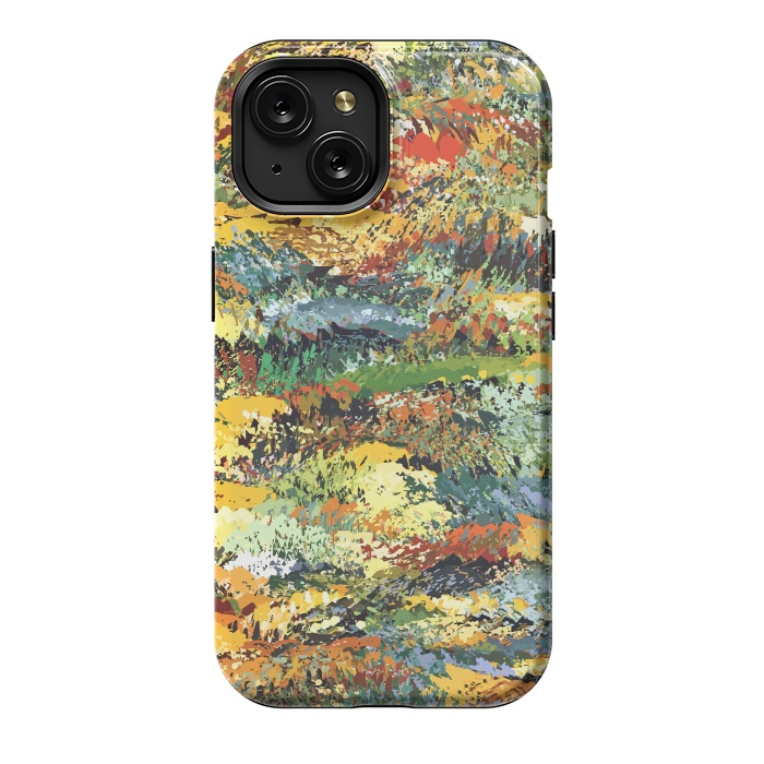 iPhone 15 StrongFit Autumn Forest, Nature Jungle Painting, Botanical Plants Abstract Illustration, Contemporary Modern Boho by Uma Prabhakar Gokhale