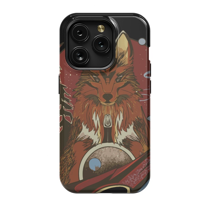 iPhone 15 Pro StrongFit Wolf portrait with pine trees in the back by Josie