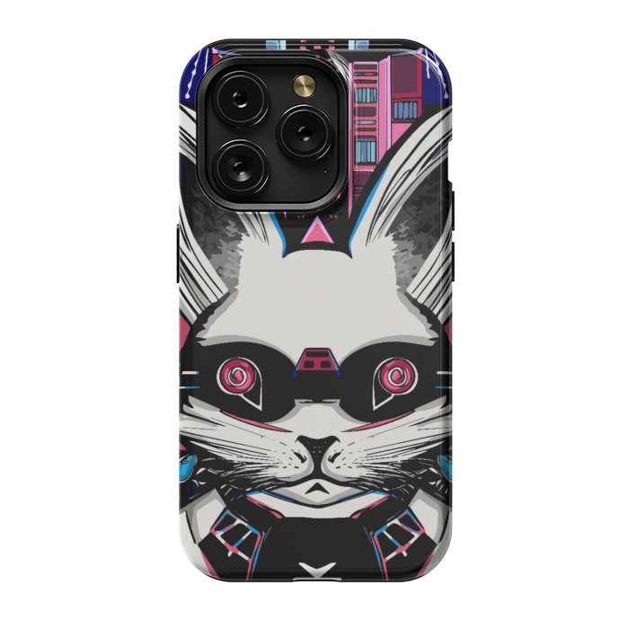 iPhone 15 Pro StrongFit Neon cyberpunk rabbit with glowing eyes background  by Josie