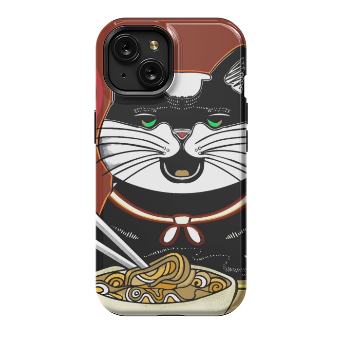 iPhone 15 StrongFit Japanese cat eating ramen noodles  by Josie