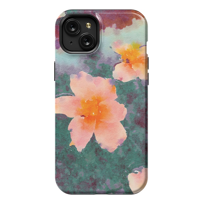 iPhone 15 Plus StrongFit Floating In Love, Watercolor Lotus Pond Botanical Lake, Forest Jungle Floral Painting by Uma Prabhakar Gokhale