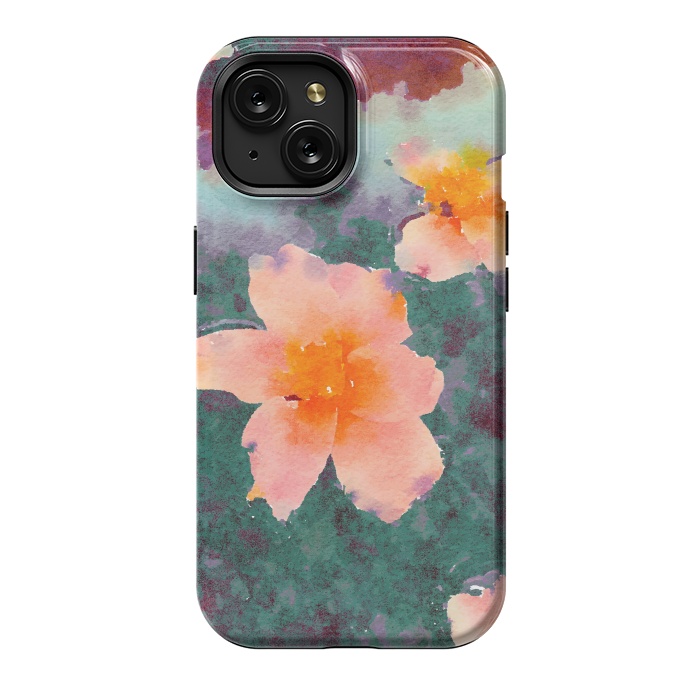 iPhone 15 StrongFit Floating In Love, Watercolor Lotus Pond Botanical Lake, Forest Jungle Floral Painting by Uma Prabhakar Gokhale