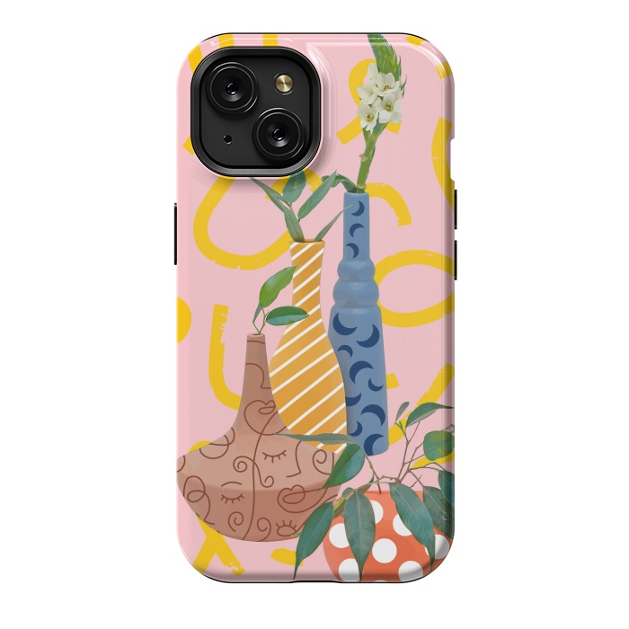 iPhone 15 StrongFit Modern Botanicals, Abstract Plant Pots, Quirky Nature Bohemian, Contemporary Décor by Uma Prabhakar Gokhale