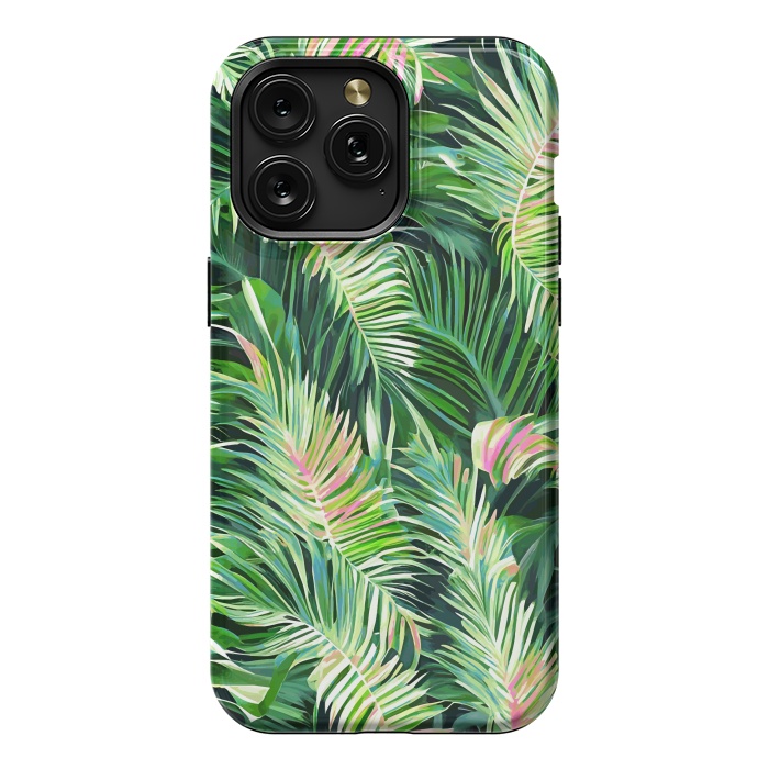iPhone 15 Pro Max StrongFit Palm & Peace Art Print, Tropical Botanical Jungle Canvas Print, Nature Painting Plants Forest Poster by Uma Prabhakar Gokhale
