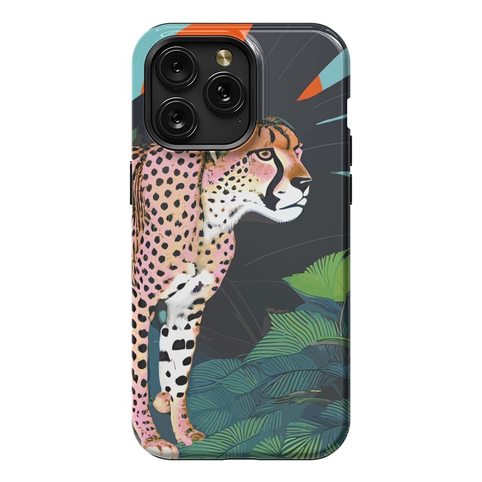 iPhone 15 Pro Max StrongFit The Cheetah, Tropical Jungle Animals, Mystery Wild Cat, Wildlife Forest Vintage Nature Painting by Uma Prabhakar Gokhale