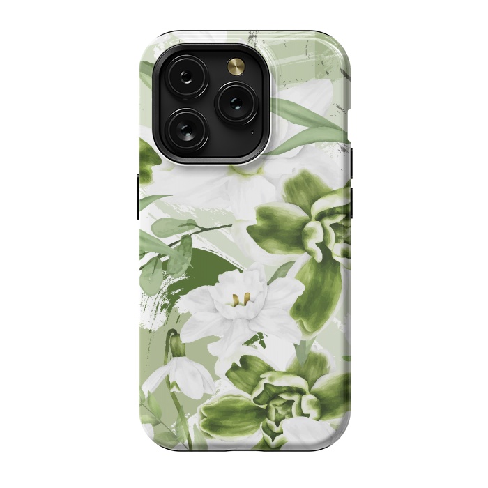 iPhone 15 Pro StrongFit White Watercolor Flowers 1 by Bledi
