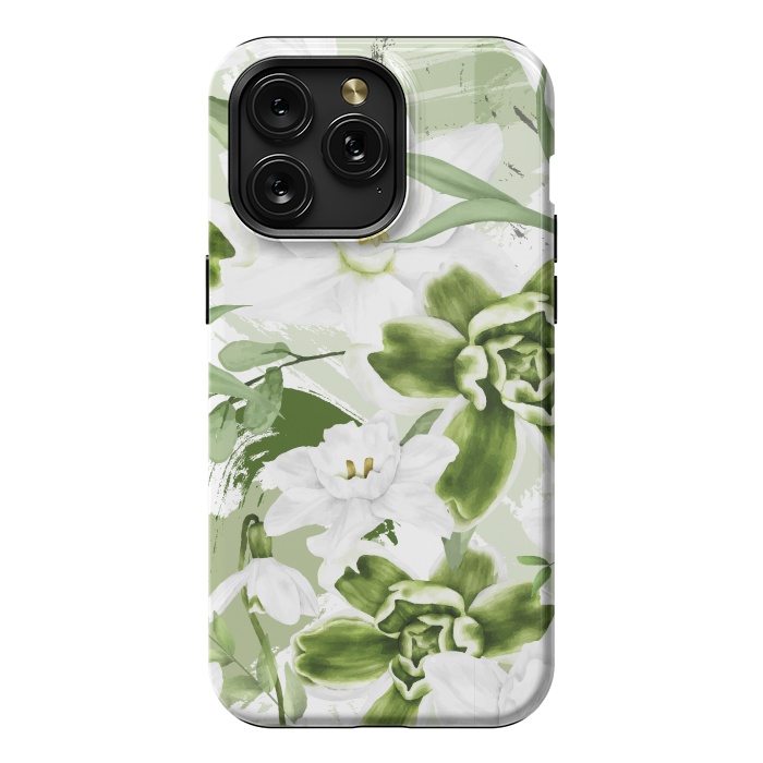iPhone 15 Pro Max StrongFit White Watercolor Flowers 1 by Bledi