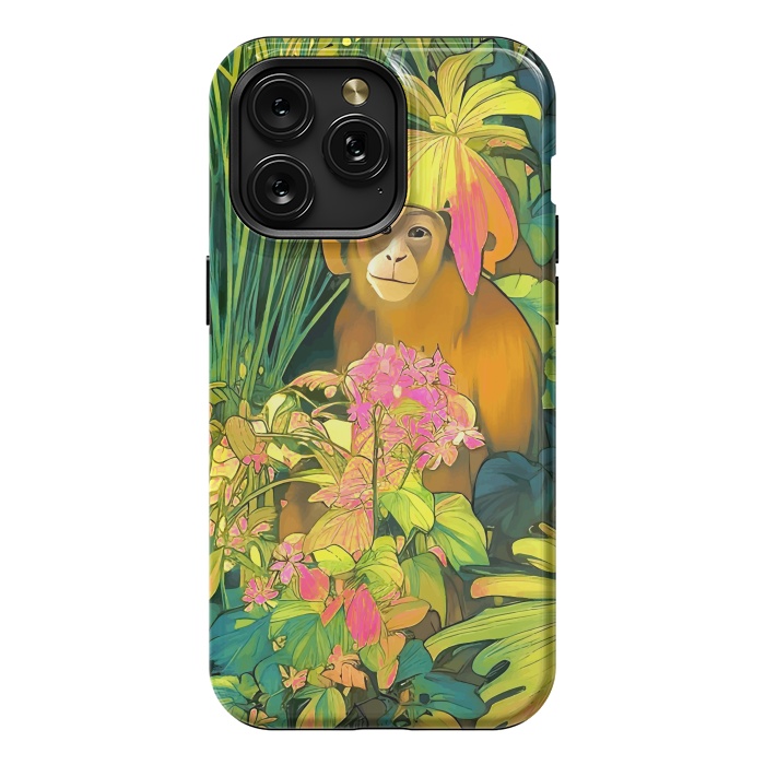 iPhone 15 Pro Max StrongFit Daydreamer, Coming of Age Monkey Tropical Jungle Plants, Wildlife Botanical Nature Forest Bohemian Animals by Uma Prabhakar Gokhale