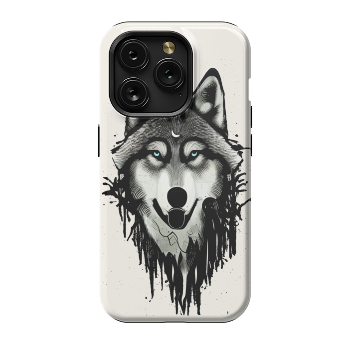 iPhone 15 Pro StrongFit Wicked Soul, Werewolf Wolf Wild Animals Sketch, Wildlife Drawing Line Art, Wild Eclectic Dark Moon by Uma Prabhakar Gokhale