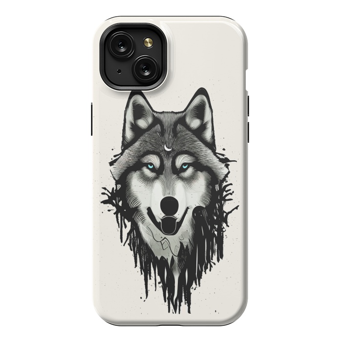 iPhone 15 Plus StrongFit Wicked Soul, Werewolf Wolf Wild Animals Sketch, Wildlife Drawing Line Art, Wild Eclectic Dark Moon by Uma Prabhakar Gokhale