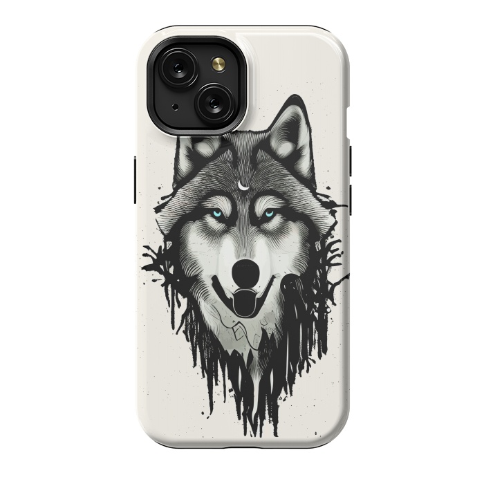 iPhone 15 StrongFit Wicked Soul, Werewolf Wolf Wild Animals Sketch, Wildlife Drawing Line Art, Wild Eclectic Dark Moon by Uma Prabhakar Gokhale