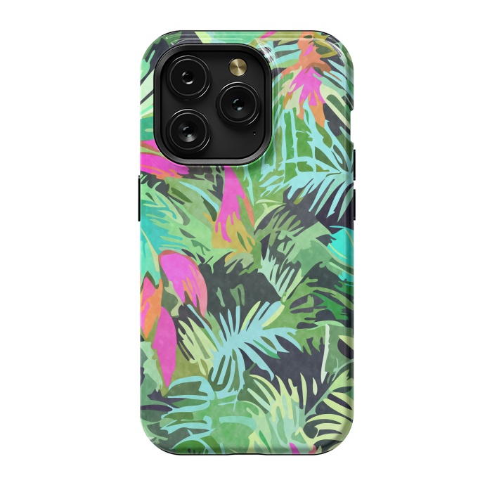 iPhone 15 Pro StrongFit Tropical Jungle, Botanical Nature Plants, Palm Forest Bohemian Watercolor, Modern Wild Painting by Uma Prabhakar Gokhale