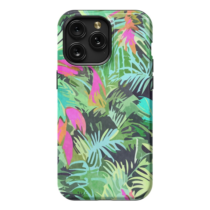 iPhone 15 Pro Max StrongFit Tropical Jungle, Botanical Nature Plants, Palm Forest Bohemian Watercolor, Modern Wild Painting by Uma Prabhakar Gokhale