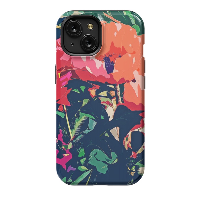 iPhone 15 StrongFit Where Darkness Blooms, Dark Floral Botanical Painting, Eclectic Blush Plants Garden Nature Flowers by Uma Prabhakar Gokhale