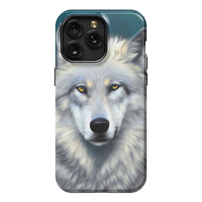 iPhone 15 Pro Max StrongFit The Wolf, Animal Portrait Painting, Wildlife Forest Jungle Dog, Mystery Eclectic Rustic by Uma Prabhakar Gokhale