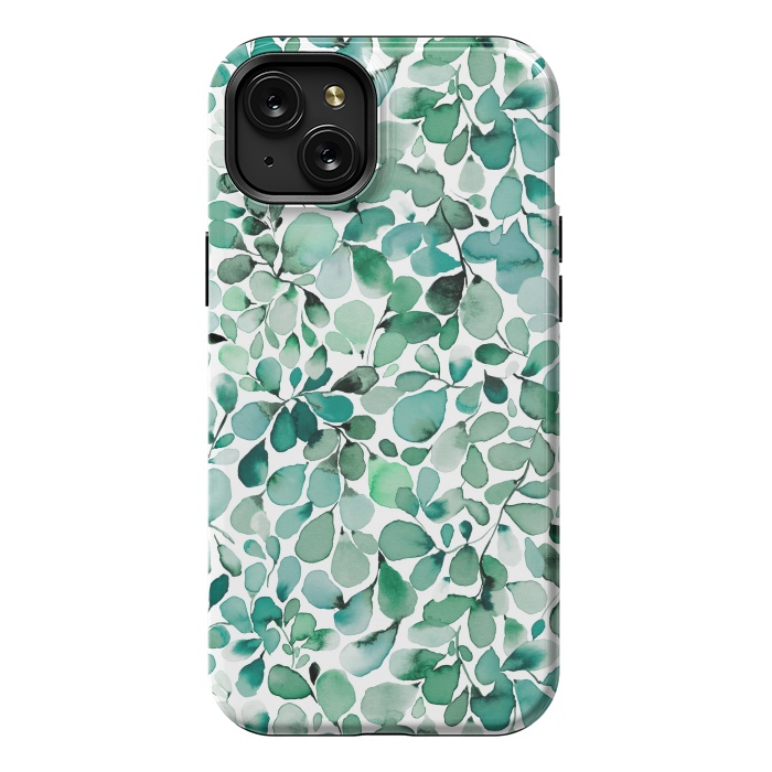 iPhone 15 Plus StrongFit Leaffy Botanical Green Eucalyptus by Ninola Design