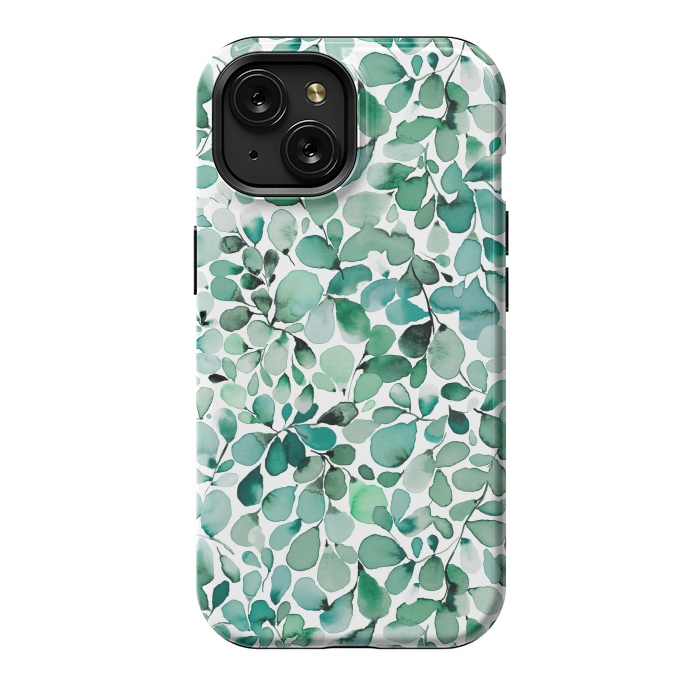 iPhone 15 StrongFit Leaffy Botanical Green Eucalyptus by Ninola Design