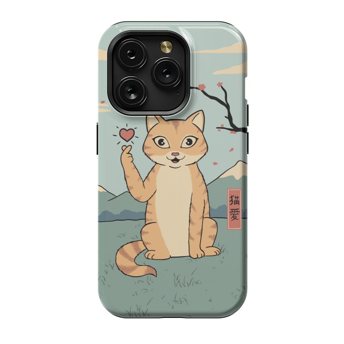 iPhone 15 Pro StrongFit Cat finger heart symbol by Coffee Man