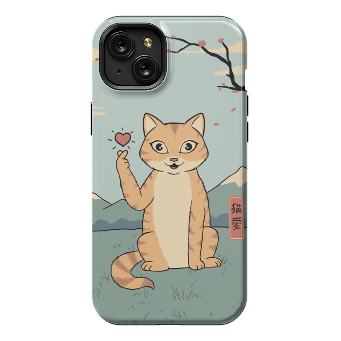 iPhone 15 Plus StrongFit Cat finger heart symbol by Coffee Man