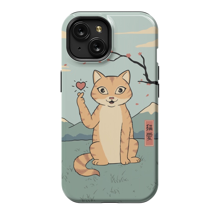iPhone 15 StrongFit Cat finger heart symbol by Coffee Man