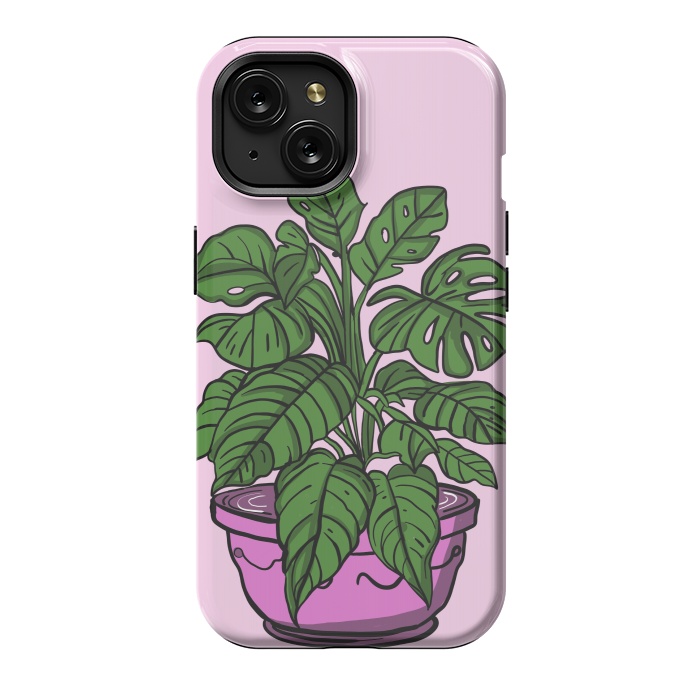 iPhone 15 StrongFit Monstera leaves in a potted plant by Josie