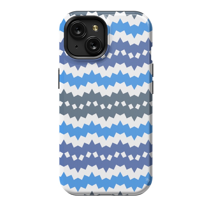 iPhone 15 StrongFit Blue Playful CHevron by Martina