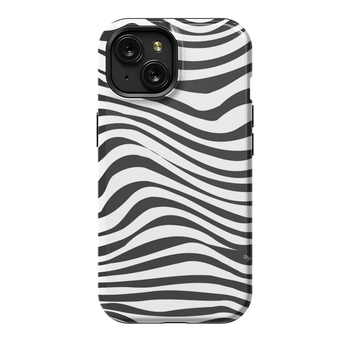 iPhone 15 StrongFit Modern retro black and white waves by Martina