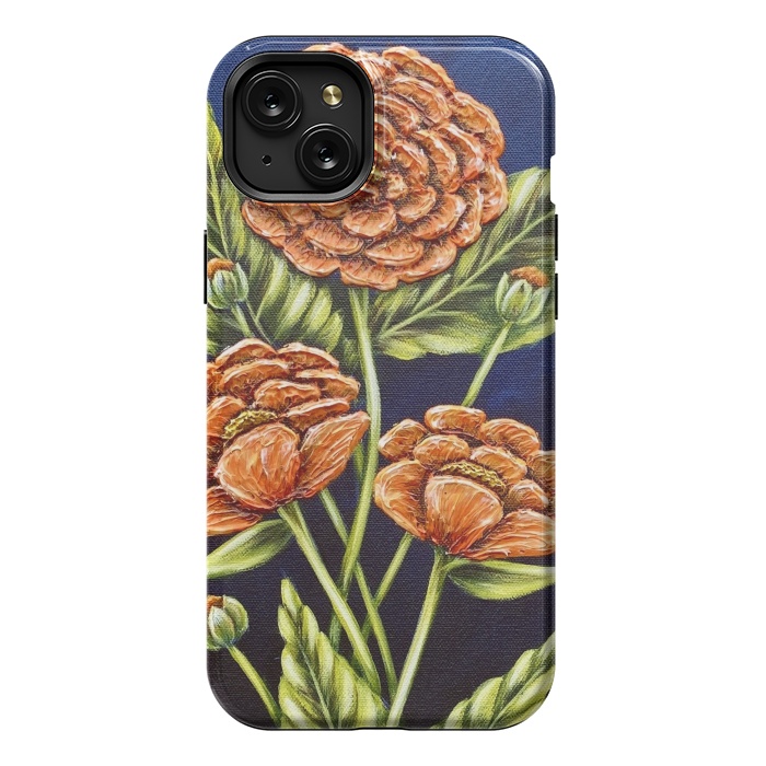 iPhone 15 Plus StrongFit Orange Peonies by Denise Cassidy Wood